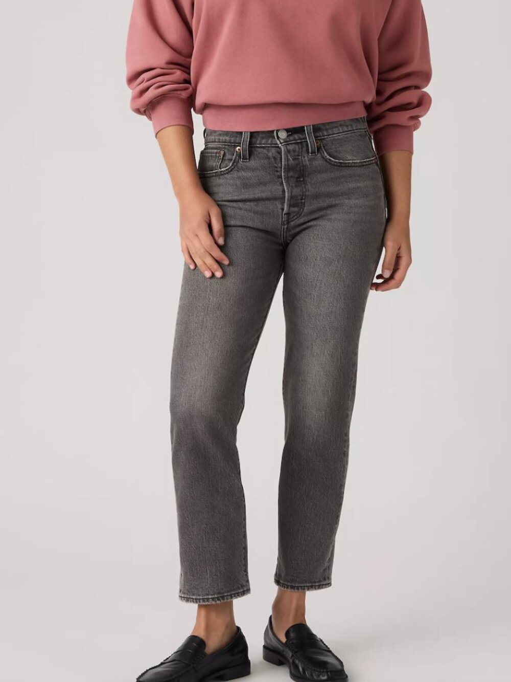 Levi's Wedgie Straight Ankle Jeans Washed Black Grey High Rise Button Fly
